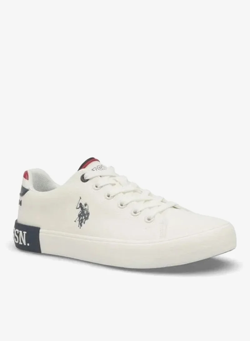 يو اس بولو اسن U.S. Polo Assn. Men's Lace-Up Canvas Sneakers - Off-White/Navy - Classic Low-Top Casual Shoes