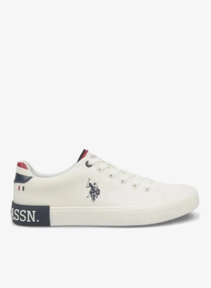 يو اس بولو اسن U.S. Polo Assn. Men's Lace-Up Canvas Sneakers - Off-White/Navy - Classic Low-Top Casual Shoes
