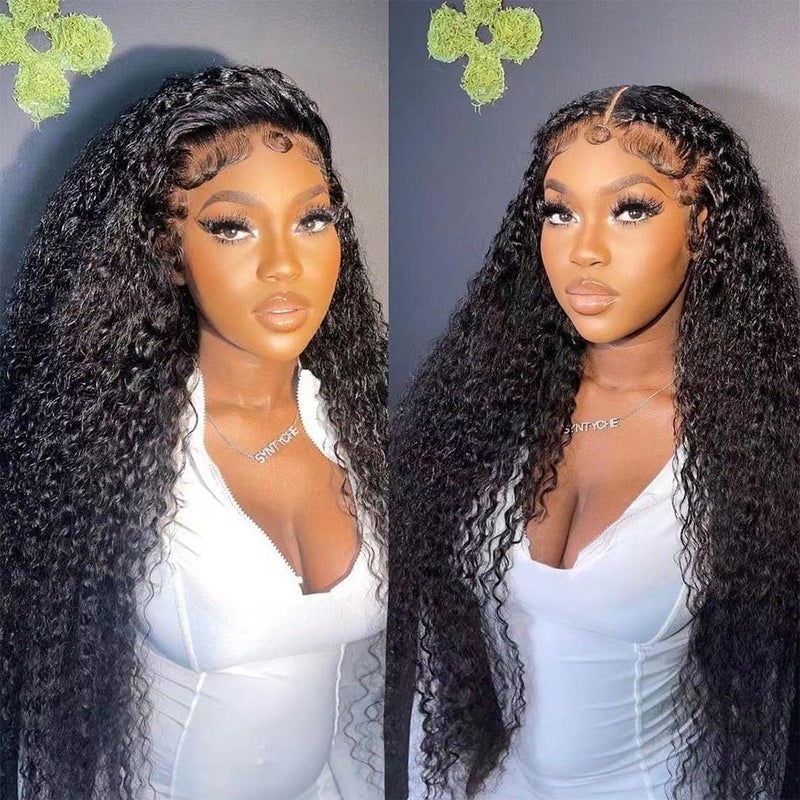 WPPIKK 13x4 Lace Front Wigs Human Hair Pre Plucked 180 Density Brazilian Wet and Wavy Human Hair Wigs for Black Women Glueless Curly Lace Frontal Wig Natural Color (28 Inch) - Image 3
