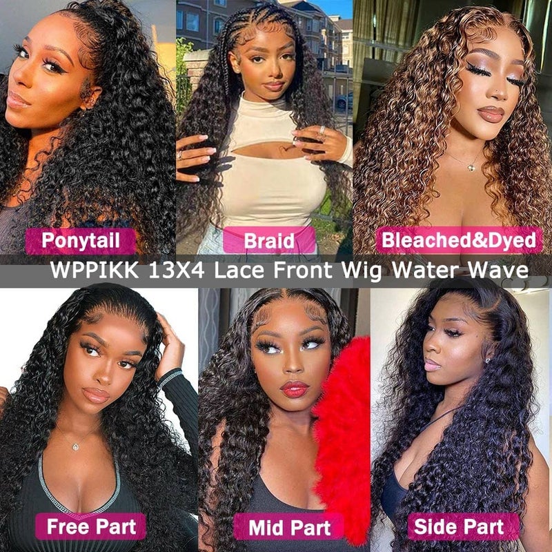 WPPIKK 13x4 Lace Front Wigs Human Hair Pre Plucked 180 Density Brazilian Wet and Wavy Human Hair Wigs for Black Women Glueless Curly Lace Frontal Wig Natural Color (28 Inch) - Image 5