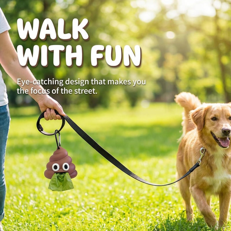 LZSOMPK Funny Dog Poop Bag Holder with Dispenser - Durable Silicone Leash Attachment, Includes 1 Roll of 15 Bags - Image 3