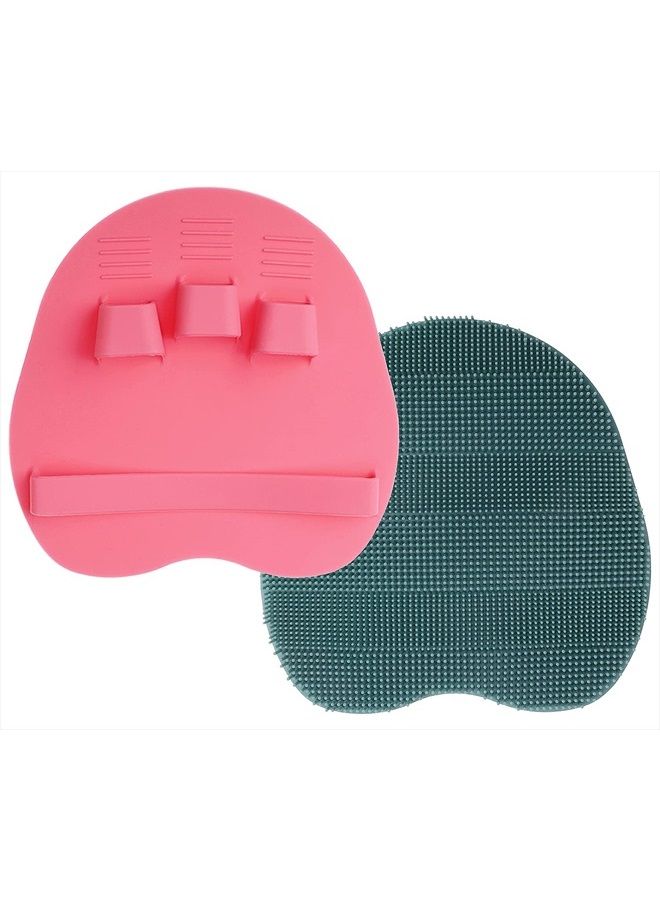 HOMMIESAFE 2 Pack Soft Silicone Shower Brush, Body & Face & Short Hair Wash, Bath Exfoliating Skin Massage Scrubber, Dry Skin Brushing Glove Loofah, Fit for Sensitive and All Kinds of Skin (PeonyPink+Green) - Image 1