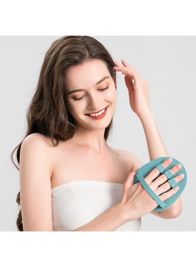 HOMMIESAFE 2 Pack Soft Silicone Shower Brush, Body & Face & Short Hair Wash, Bath Exfoliating Skin Massage Scrubber, Dry Skin Brushing Glove Loofah, Fit for Sensitive and All Kinds of Skin (PeonyPink+Green) - Image 3