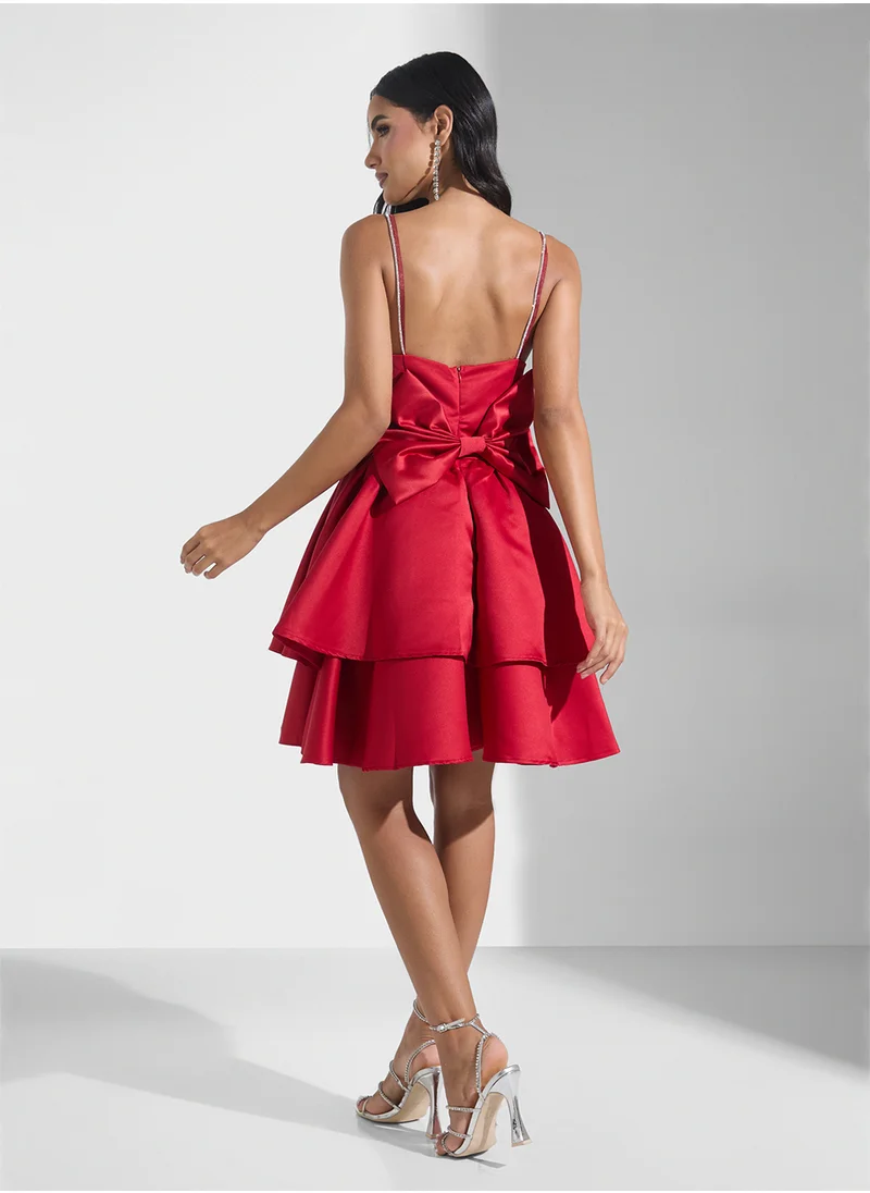 جينجر بوتيك Strappy Diamante Detail Tiered Skater Dress