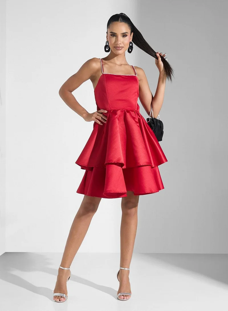 Ginger Boutique  Tiered Scarlet Dress for Women | Best Price UAE