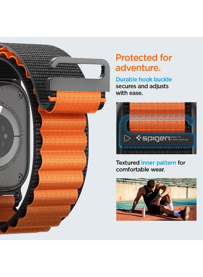 Spigen WBF1 Apple Watch Band for Apple Watch Ultra 3/2/1 49mm, Series 11/10 46mm, 9/8/7 45mm, SE3/SE2/SE/6/5/4 44mm, 3/2/1 42mm Lightweight Fabric Strap - Black Orange - Image 5