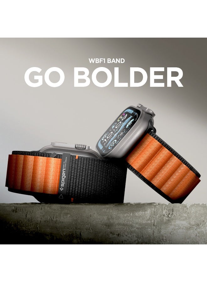 Spigen WBF1 Apple Watch Band for Apple Watch Ultra 3/2/1 49mm, Series 11/10 46mm, 9/8/7 45mm, SE3/SE2/SE/6/5/4 44mm, 3/2/1 42mm Lightweight Fabric Strap - Black Orange - Image 2