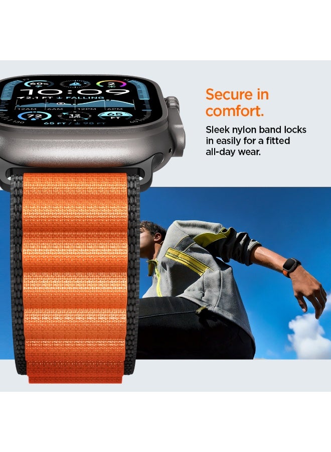 Spigen WBF1 Apple Watch Band for Apple Watch Ultra 3/2/1 49mm, Series 11/10 46mm, 9/8/7 45mm, SE3/SE2/SE/6/5/4 44mm, 3/2/1 42mm Lightweight Fabric Strap - Black Orange - Image 4