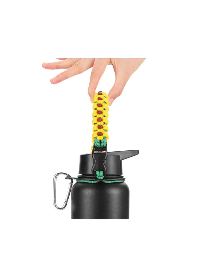 Generic Sunflower Water Bottle Handle, for Hydro Flask and Other Wide Mouth Bottles, Bottle Accessories with Fire Starter Compass Safety Ring Carabiner Paracord Strap Carrier for 12oz to 64oz Bottle  - Image 3