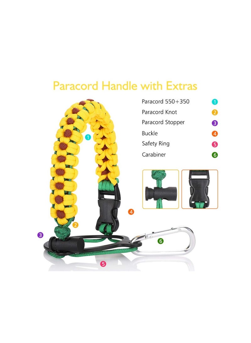 Generic Sunflower Water Bottle Handle, for Hydro Flask and Other Wide Mouth Bottles, Bottle Accessories with Fire Starter Compass Safety Ring Carabiner Paracord Strap Carrier for 12oz to 64oz Bottle  - Image 4