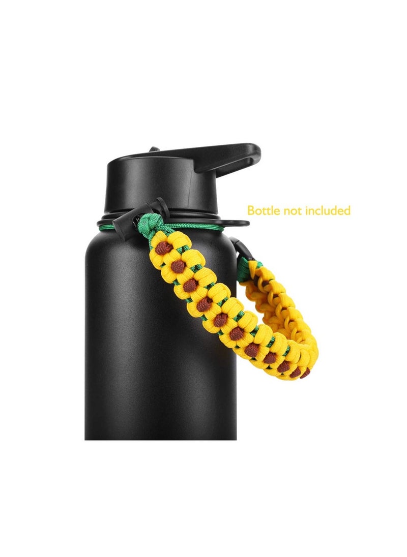 Generic Sunflower Water Bottle Handle, for Hydro Flask and Other Wide Mouth Bottles, Bottle Accessories with Fire Starter Compass Safety Ring Carabiner Paracord Strap Carrier for 12oz to 64oz Bottle  - Image 2