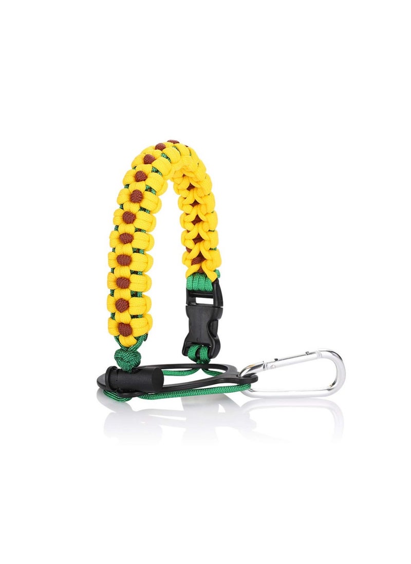 Generic Sunflower Water Bottle Handle, for Hydro Flask and Other Wide Mouth Bottles, Bottle Accessories with Fire Starter Compass Safety Ring Carabiner Paracord Strap Carrier for 12oz to 64oz Bottle  - Image 1
