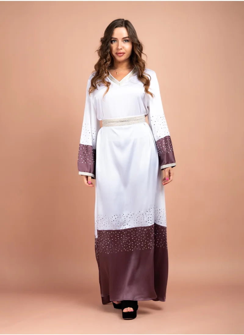 IKKXA Stylish Beaded Solid Color Long Dress