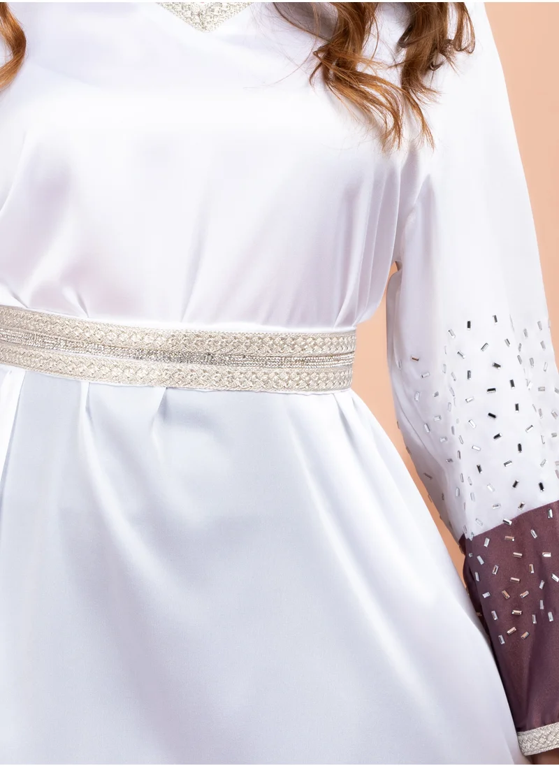 IKKXA Stylish Beaded Solid Color Long Dress