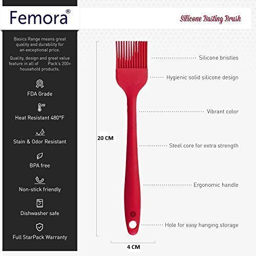 Femora Premium Virgin Silicone Tools - Big Spatula (1 pc.), Basting Brush (1 pc.), Set of 2, Red - Image 2