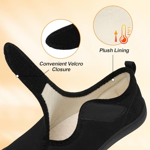 LeIsfIt Womens Slippers Wide Diabetic Shoes Adjustable Arthritis Edema House Shoes Indoor Outdoor Slippers Black Size 10 - Image 3