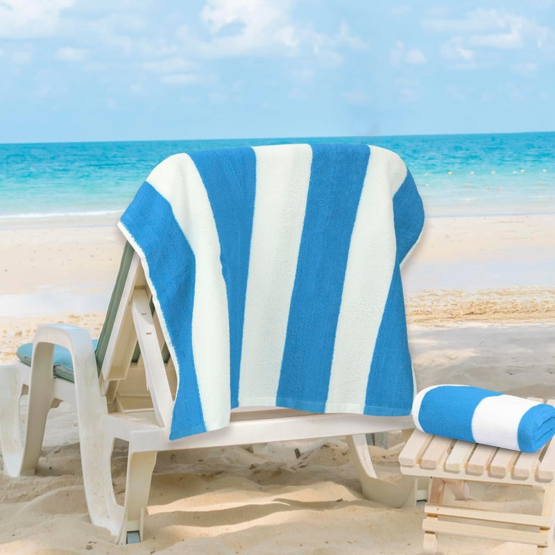 MAXNAP SunStripe - Premium Cabana Striped Towel Set – 100% Cotton, Soft & Quick-Dry, Pool Towels for Adults – Set of 2, 67 x 137 cm, Blue Colour - Image 1