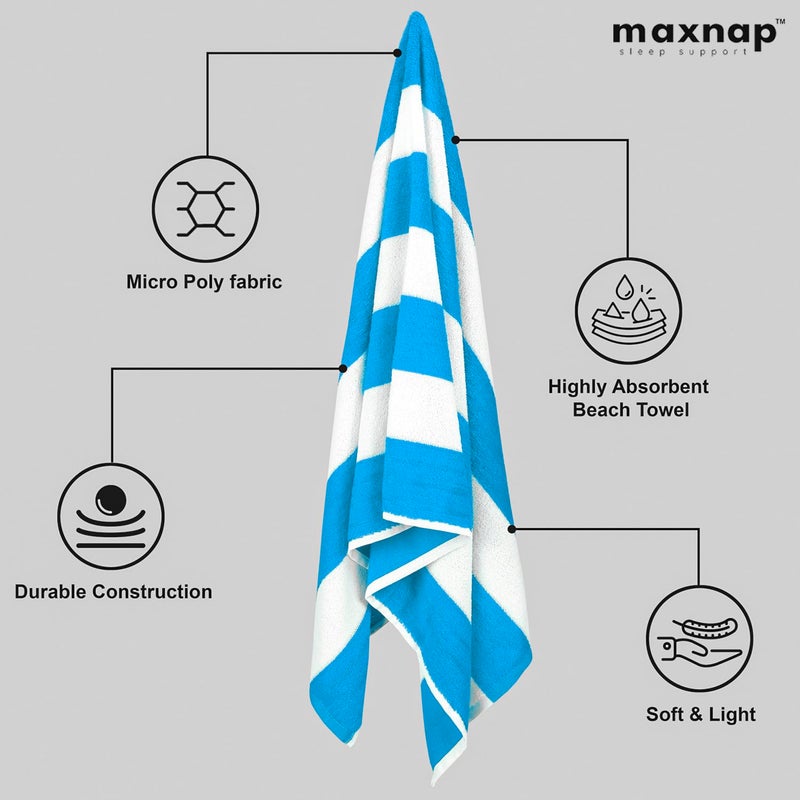 MAXNAP SunStripe - Premium Cabana Striped Towel Set – 100% Cotton, Soft & Quick-Dry, Pool Towels for Adults – Set of 2, 67 x 137 cm, Blue Colour - Image 4