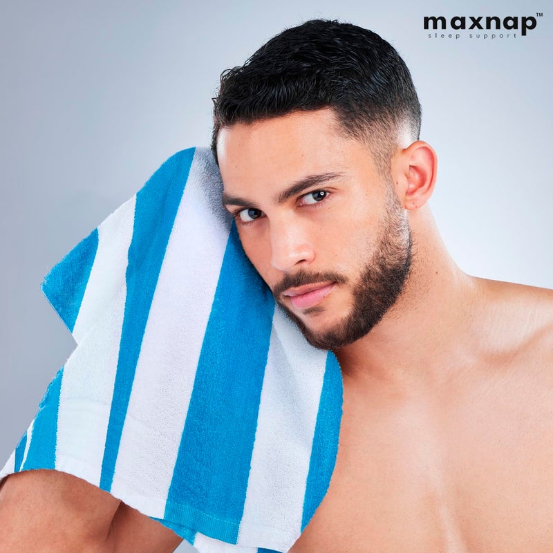 MAXNAP SunStripe - Premium Cabana Striped Towel Set – 100% Cotton, Soft & Quick-Dry, Pool Towels for Adults – Set of 2, 67 x 137 cm, Blue Colour - Image 5