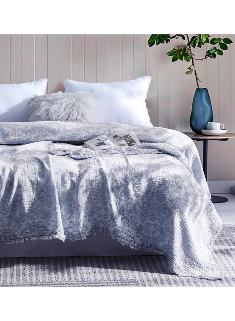 GOLD MANTIS 100% Cotton Paisley Gauze Blanket – 3-Layer Jacquard Soft Lightweight Throw for Bed & Sofa – Breathable, Skin-Friendly, All-Season Comfort (BLUE, King) - Image 1