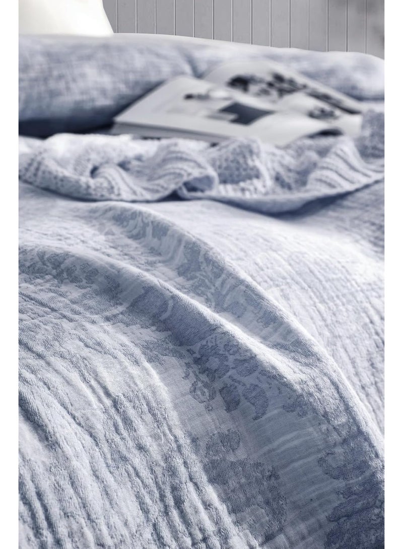 GOLD MANTIS 100% Cotton Paisley Gauze Blanket – 3-Layer Jacquard Soft Lightweight Throw for Bed & Sofa – Breathable, Skin-Friendly, All-Season Comfort (BLUE, King) - Image 2