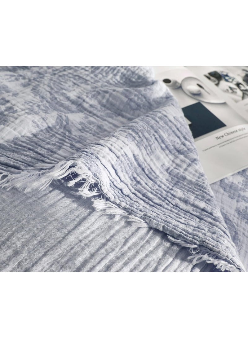 GOLD MANTIS 100% Cotton Paisley Gauze Blanket – 3-Layer Jacquard Soft Lightweight Throw for Bed & Sofa – Breathable, Skin-Friendly, All-Season Comfort (BLUE, King) - Image 4