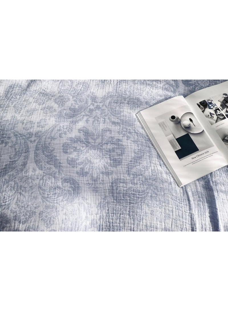 GOLD MANTIS 100% Cotton Paisley Gauze Blanket – 3-Layer Jacquard Soft Lightweight Throw for Bed & Sofa – Breathable, Skin-Friendly, All-Season Comfort (BLUE, King) - Image 3