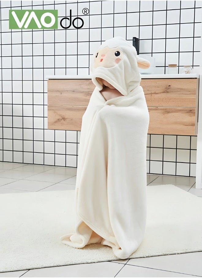 VAOdo - Bebi Kids Bath Towel Thick Coral Fleece Fast Absorbent Bathrobe Cloak Can be Worn in All Seasons Suitable for Beach Swimming Bathing 70*140cm±2cm White - Image 1