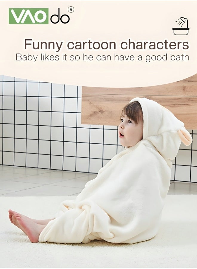 VAOdo Bebi Kids Bath Towel Thick Coral Fleece Fast Absorbent Bathrobe Cloak Can be Worn in All Seasons Suitable for Beach Swimming Bathing 70*140cm±2cm White  - Image 2
