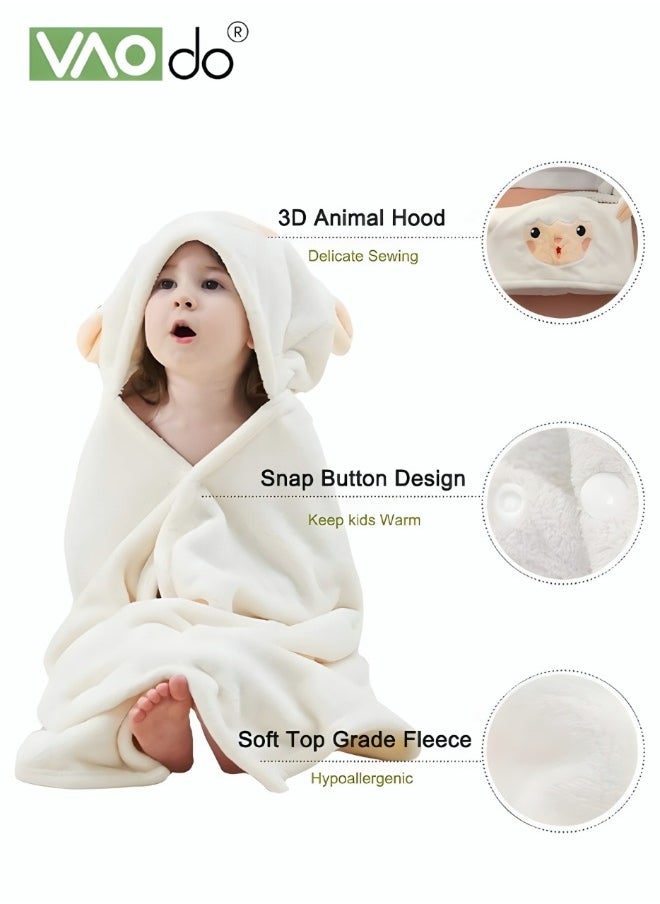 VAOdo Bebi Kids Bath Towel Thick Coral Fleece Fast Absorbent Bathrobe Cloak Can be Worn in All Seasons Suitable for Beach Swimming Bathing 70*140cm±2cm White  - Image 4