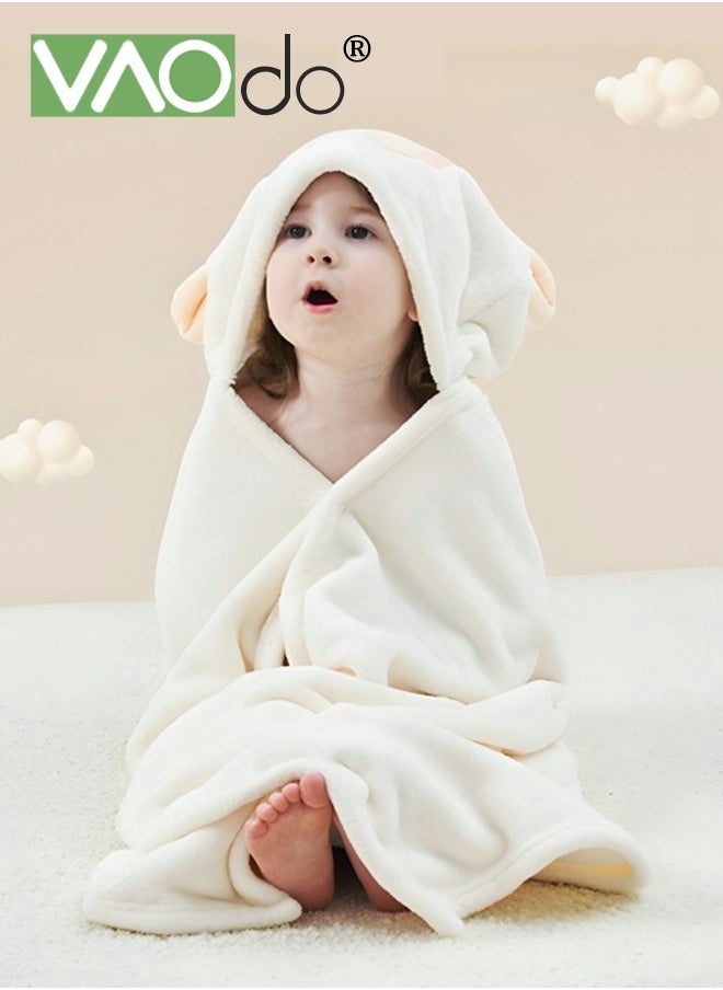 VAOdo Bebi Kids Bath Towel Thick Coral Fleece Fast Absorbent Bathrobe Cloak Can be Worn in All Seasons Suitable for Beach Swimming Bathing 70*140cm±2cm White  - Image 1