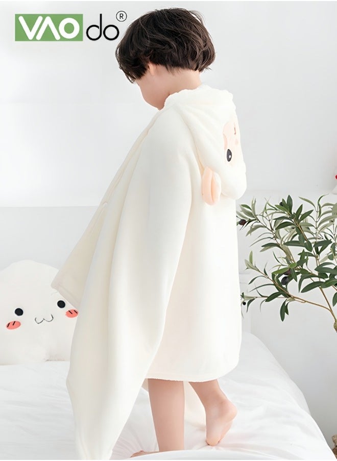 VAOdo - Bebi Kids Bath Towel Thick Coral Fleece Fast Absorbent Bathrobe Cloak Can be Worn in All Seasons Suitable for Beach Swimming Bathing 70*140cm±2cm White - Image 1