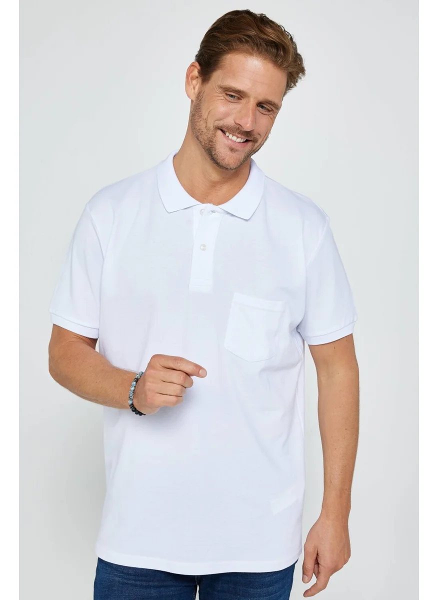 Tudors Men's Classic Fit Relaxed Cut Cotton Plain Pique White Polo Neck T-Shirt