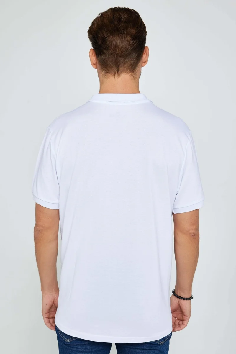 Tudors Men's Classic Fit Relaxed Cut Cotton Plain Pique White Polo Neck T-Shirt