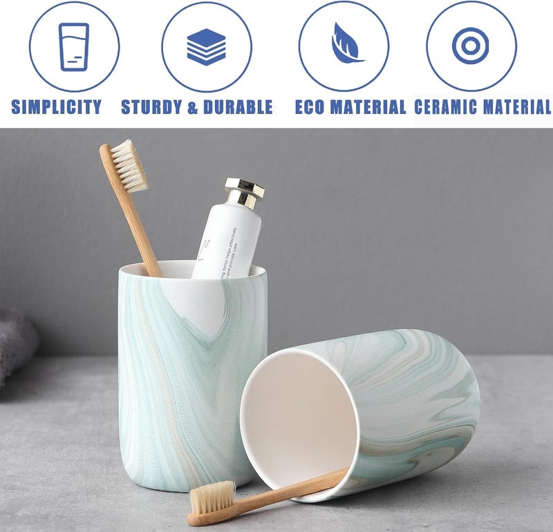 BSDISP Green Marble Toothbrush Holder - Ceramic Toothbrush Holder for Bathroom, Toothbrush Toothpaste Holder, Marble Bathroom Tumbler Cups Reusable Toothbrush Mouthwash Cup, Bathroom Counter Organizer - Image 5