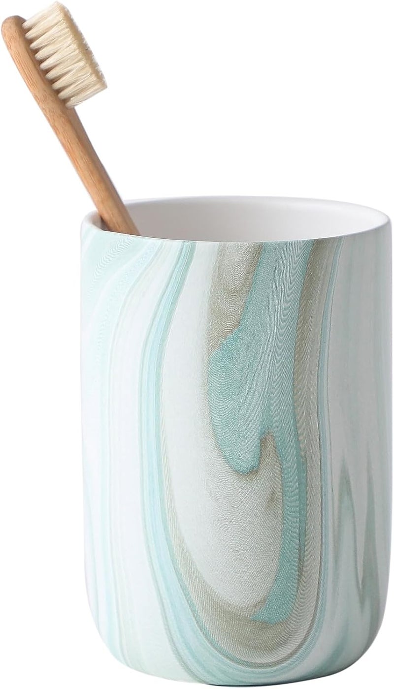 BSDISP Green Marble Toothbrush Holder - Ceramic Toothbrush Holder for Bathroom, Toothbrush Toothpaste Holder, Marble Bathroom Tumbler Cups Reusable Toothbrush Mouthwash Cup, Bathroom Counter Organizer - Image 1