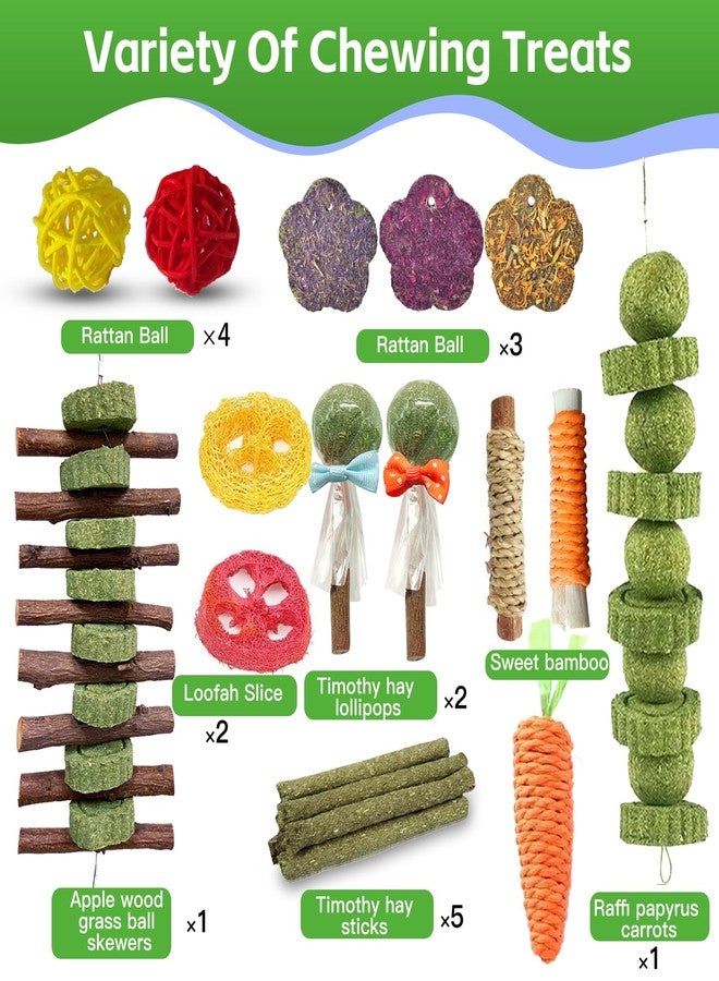 WDEFUN 21PCS Rabbit Chew Toys for Teeth Grinding, Natural Timothy Hay Cakes Treats for Bunny, Organic Apple Wood Sticks Toy Set for Guinea Pigs, Hamsters, Chinchillas,Dental Health & Boredom Relief - Image 2