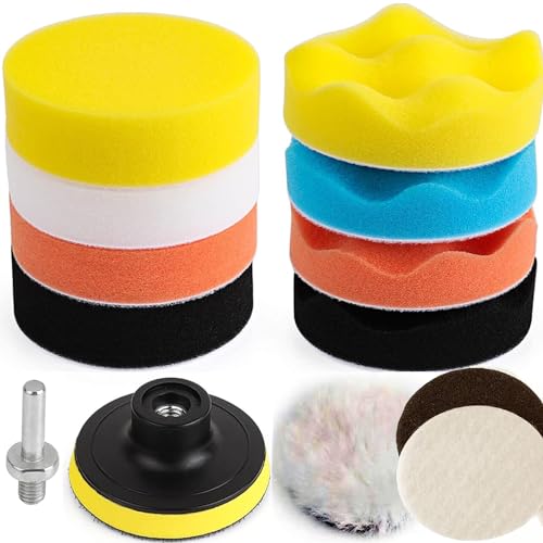 DIY Crafts With 3x Desnsity Felt Pads, 3"inch Kit, 12 Pcs Gross Polishing Buffing Pad Kit Polisher Universal Adapter Car Polish Sponge Wheel Wash Cleanin (With 3x Desnsity Felt Pads, 3"inch Kit) - Image 1