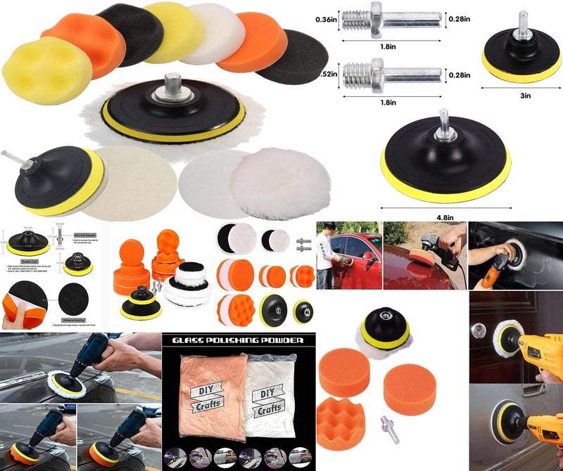 DIY Crafts With 3x Desnsity Felt Pads, 3"inch Kit, 12 Pcs Gross Polishing Buffing Pad Kit Polisher Universal Adapter Car Polish Sponge Wheel Wash Cleanin (With 3x Desnsity Felt Pads, 3"inch Kit) - Image 3