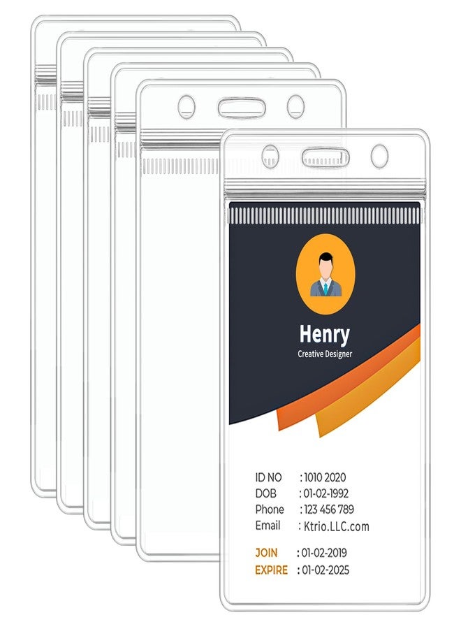 Jumlys 6 Pack Badge Holder, Plastic ID Badge Holder, Clear Waterproof ID Card Holder with Resealable Zip, 2.5" x 3.8" Vertical Name Tag Holder for Nurses and Office, Fits ID Card/Credit Card/Student Card - Image 1