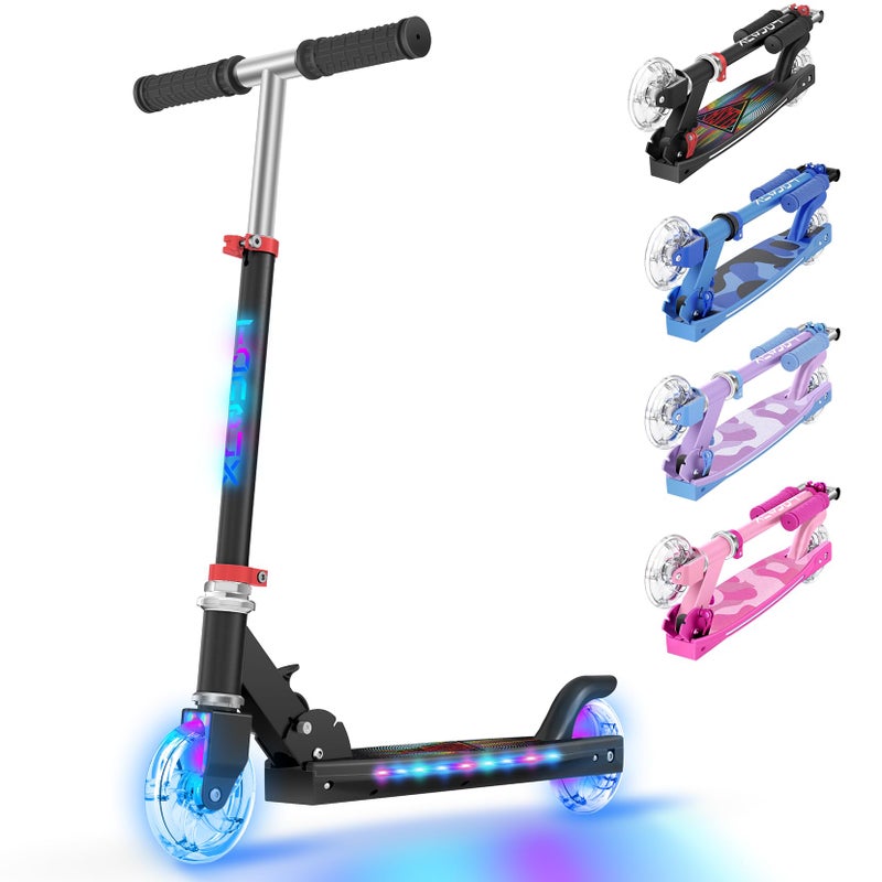 TONBUX Scooters for Kids 5-12, Kids Scooter with Cool Light Up Stem, Wheels, and Deck, 4 Level Adjustable Height Kick Scooter, Foldable and Lightweight Scooter for Kid 8-12, Pink - Image 1