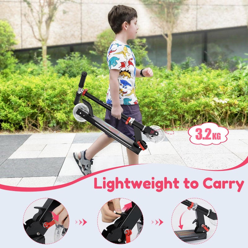 TONBUX Scooters for Kids 5-12, Kids Scooter with Cool Light Up Stem, Wheels, and Deck, 4 Level Adjustable Height Kick Scooter, Foldable and Lightweight Scooter for Kid 8-12, Pink - Image 4