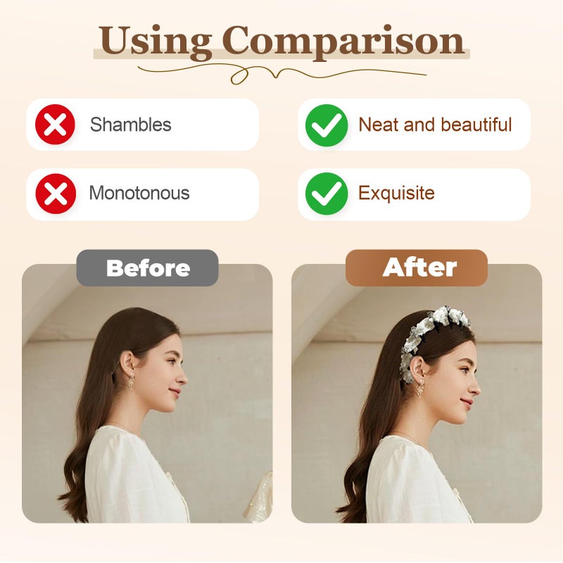 عصابة شعر لؤلؤة عتيقة مع طوق مسنن للنساء حفل زفاف أزرق أسود وردي عبوة واحدة - Image 5