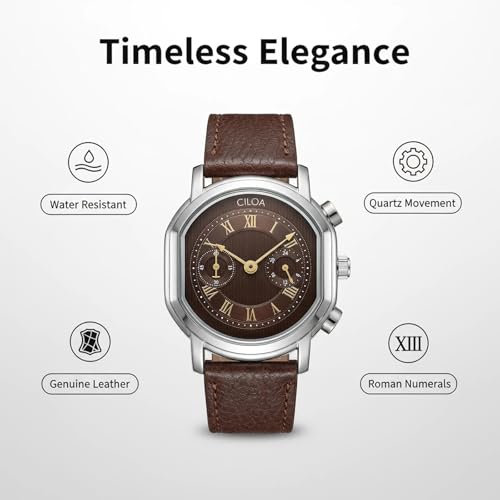 CILOA Mens Watches Leather Watch Analog Watch for Men Luxury Fashion Business Casual 30M Waterproof Men's Wrist Watches(Brown) - Image 3