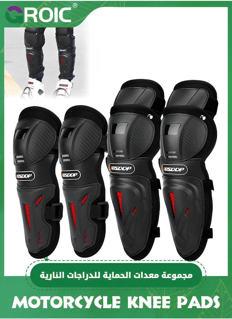 GROIC 4Pcs Motorcycle Knee Shin Guards Elbow Guard Pads,Knee and Elbow Pads with Adjustable Protection Gear,Motorcycle Knee Pads, Knee Cap Pads Protector  - Image 1