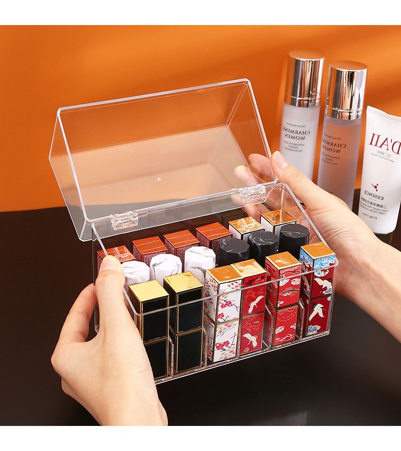 18 Compartment Transparent Acrylic Lipstick Storage Box With Lid Desktop Cosmetics And Nail Polish Organizer - Image 5