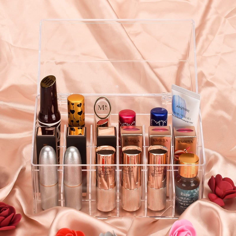 18 Compartment Transparent Acrylic Lipstick Storage Box With Lid Desktop Cosmetics And Nail Polish Organizer - Image 3