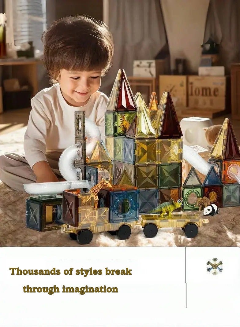 I LOVE KIDS Magnetic Building Tiles,100 Pcs Set of Vibrant 4D Blocks For Kids,STEM Approved Educational Toys,Starter Set Magnet Puzzles Stacking Blocks,Sensory Montessori Toys for Boys Girls - Image 4