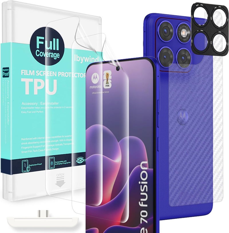 ايبيويند واقي شاشة Ibywind لهاتف Motorola Edge 70 Fusion/Edge 70 Fusion+ 5G، علبة مزدوجة، فيلم هيدروجيل مع واقي عدسة الكاميرا، أداة تثبيت سهلة، خالٍ من الفقاعات، متوافق مع فتح بصمة الإصبع، مقاوم للكسر. - Image 1