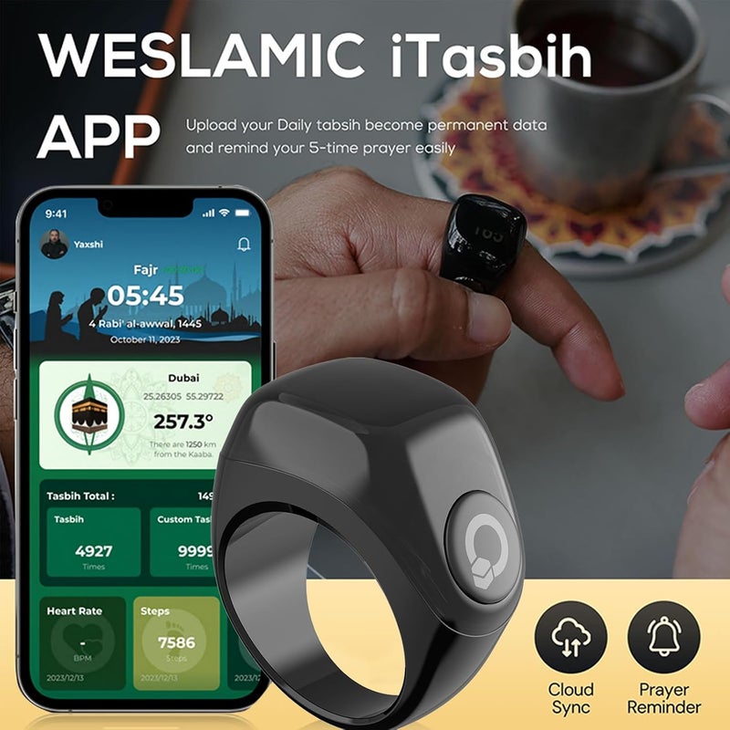 Smart Ring,Muslim Prayer, Prayer timing reminder,Smart tasbih ring, 0.55"OLED display,Tasbih Counter,IP67 Waterproof smart ring,3 types variable rings,With charging case Ultra long battery life - Image 3